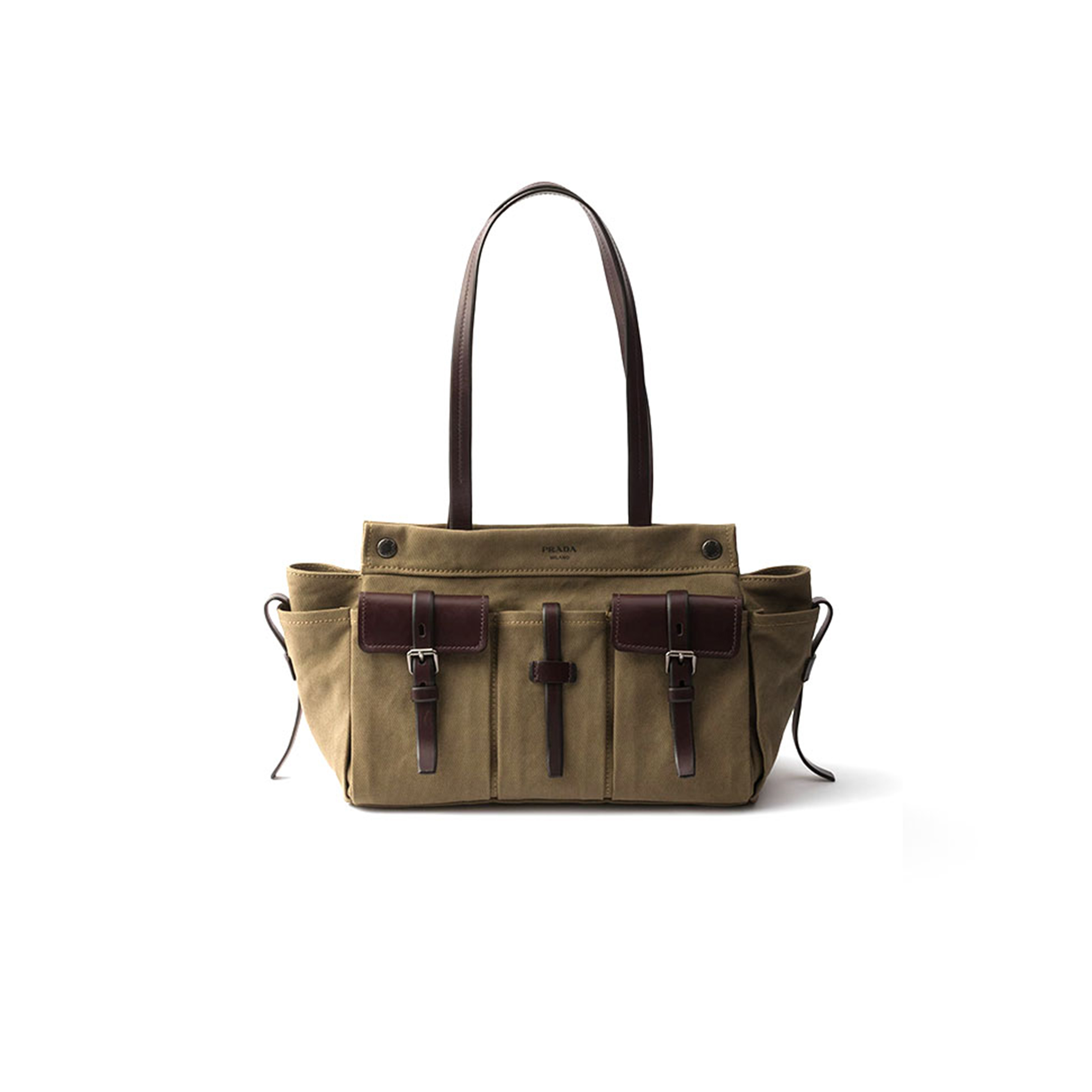 Pra*a route large canvas and leather tote bag 1bg644 (34*25*17cm)